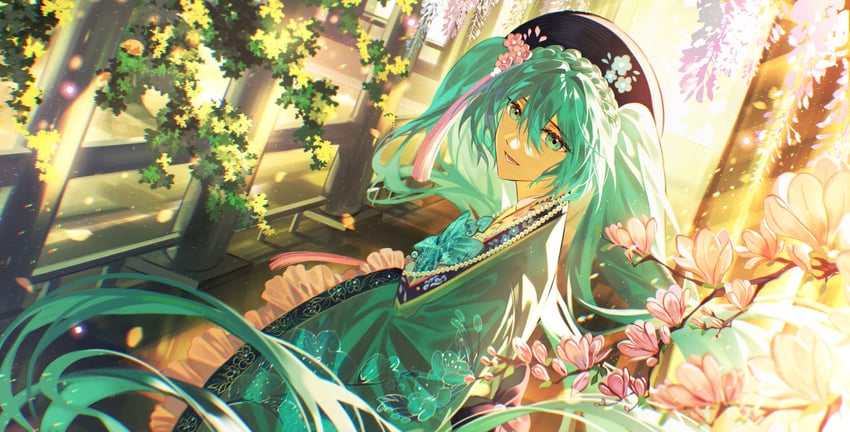 VOCALOID、初音未来、青梅初音 1名女孩 日平衣 水色瞳 水色发 建筑