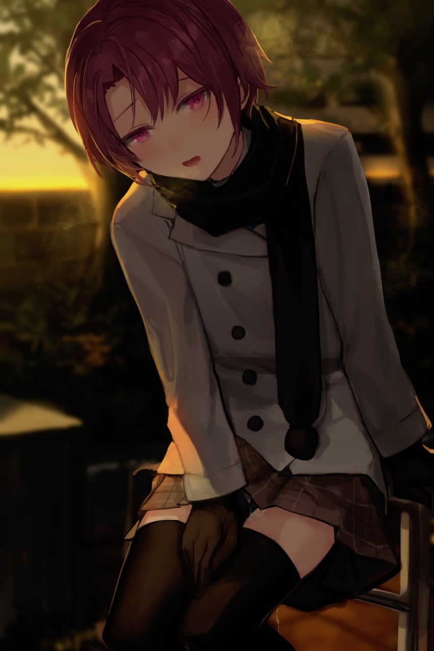 原创、红发男孩 (sunaba_(nczd5875)) 1名男孩 黑色手套 黑色内裤 黑色围巾 黑色过膝袜