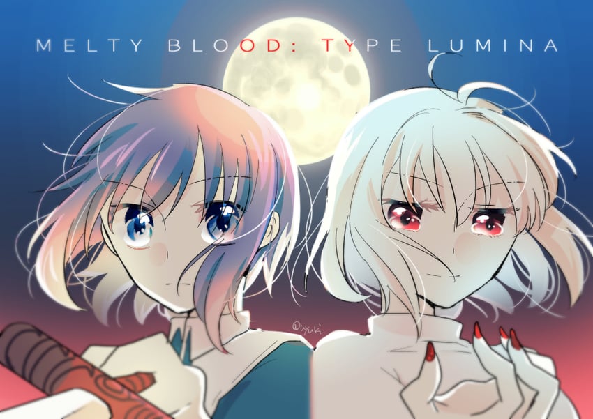 月姬格斗、逝血之战：月姬格斗 Type Lumina、月姬 2名女孩 呆毛 黑键 (型月) 金发 蓝眼