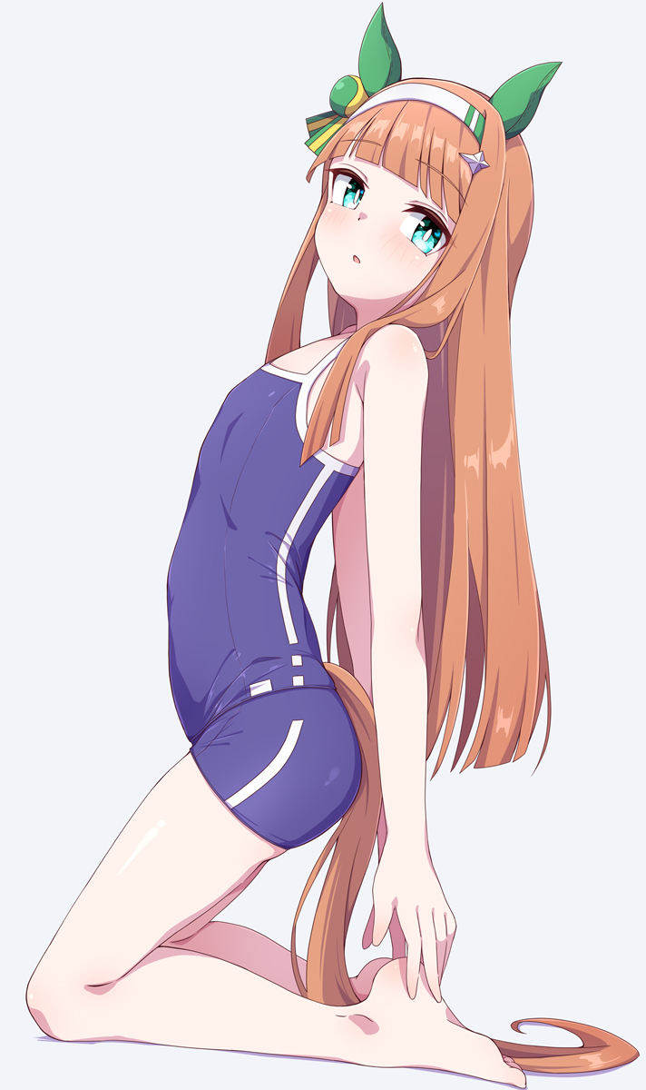 赛马娘、无声铃鹿 (赛马娘) 1名女孩 兽耳 裸臂 露肩 蓝眼