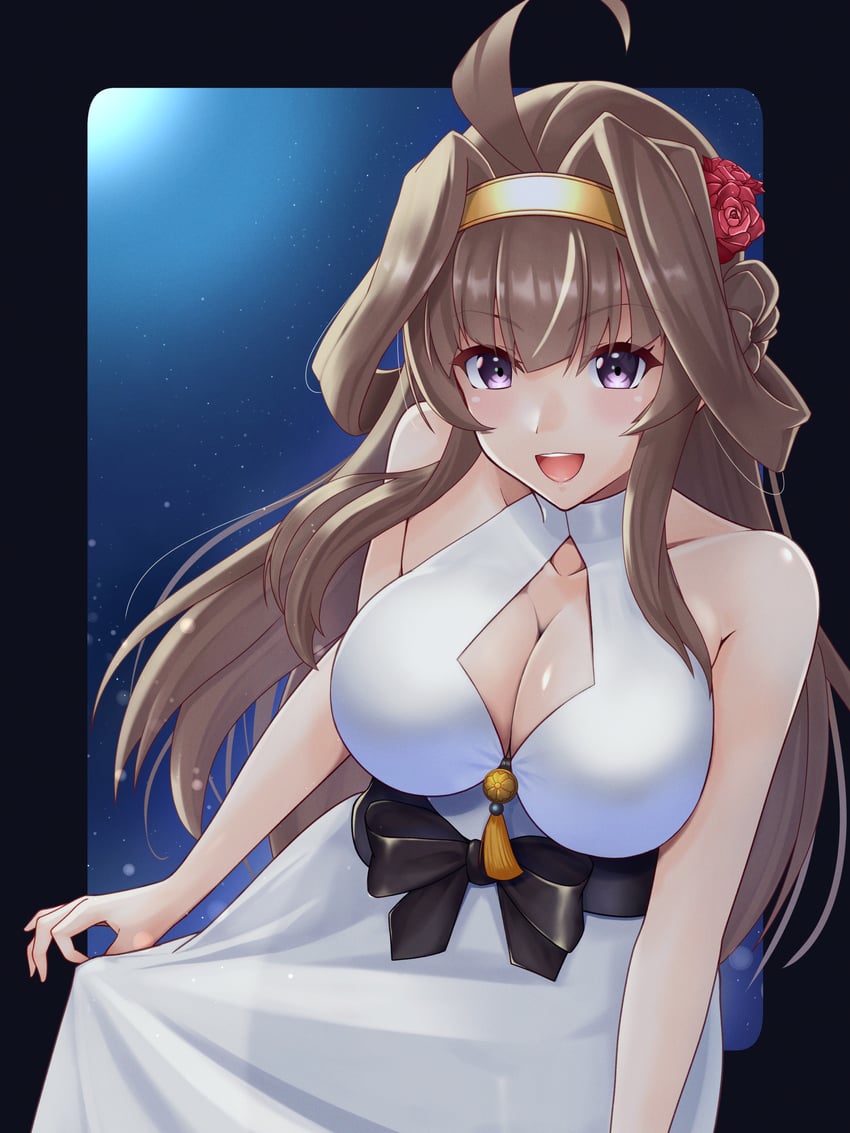 舰队Collection、金刚 (周年庆) (舰これ)、金刚 (舰队收藏) 1名女孩 呆毛 黑框 边框 乳房