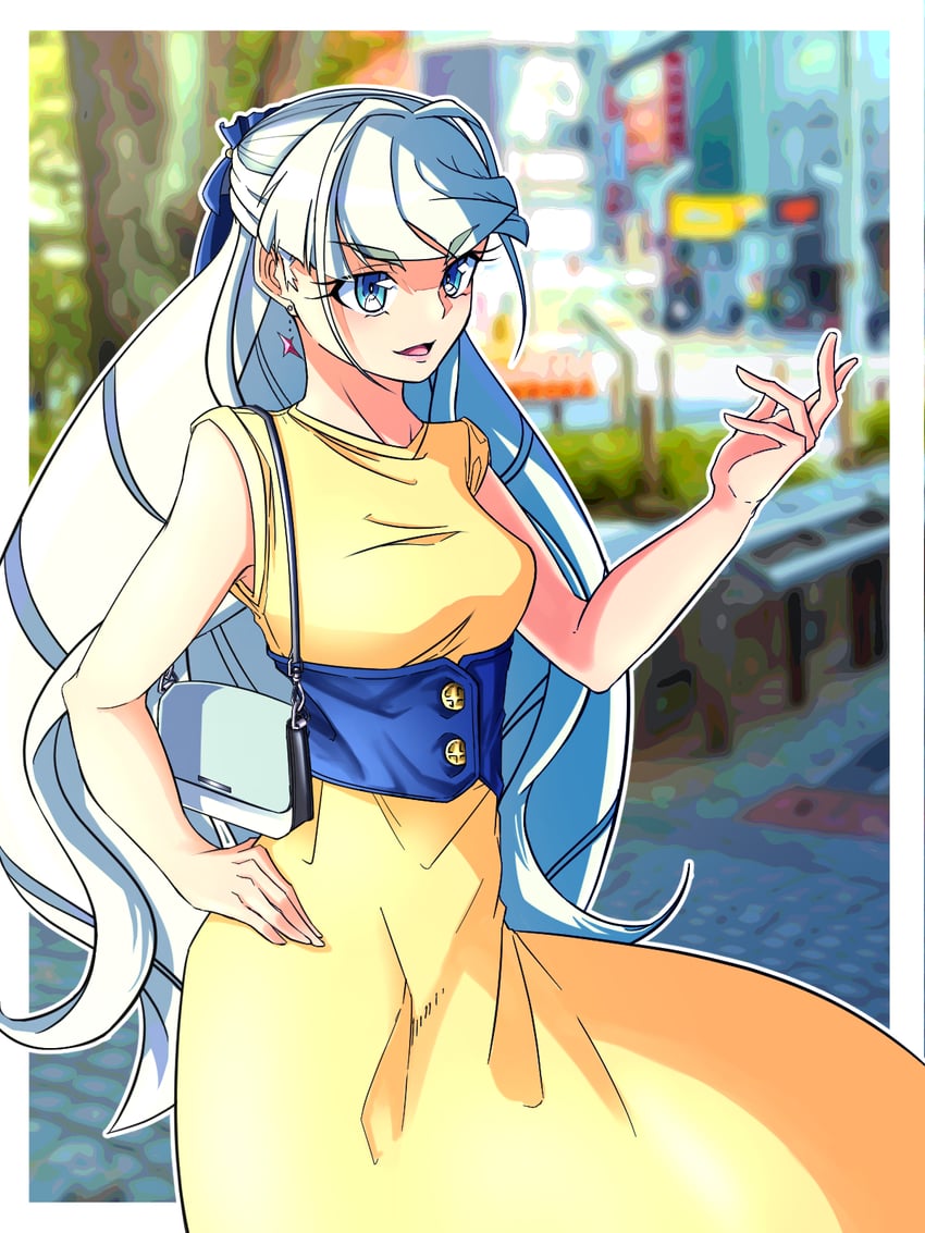 战姬绝唱、圣日耳曼 (战姬绝唱Symphogear) 1名女孩 包 露肩 蓝眼 齐刘海