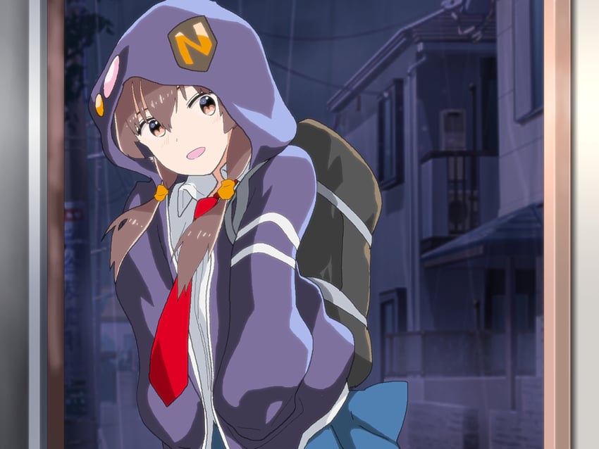迷途猫 Overrun!、江里 (迷途猫 Overrun!) 1名女孩 赛璐珞上色 包 蓝裙子 脸红