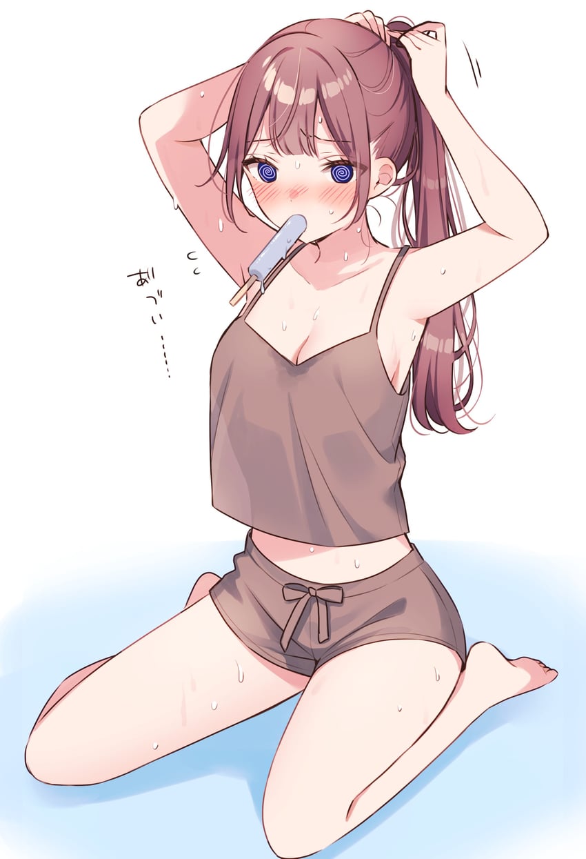 和香酱今天也很可爱、桜庭わか @_@ 举起双手 露肩 蓝眼 脸红