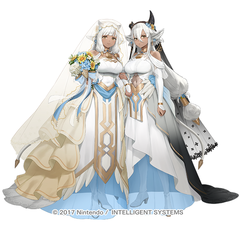 火焰纹章、火焰之纹章：英雄、ash (divergent brides) (fire emblem) 2名女孩 兽耳 露肩 黑角 黑面纱