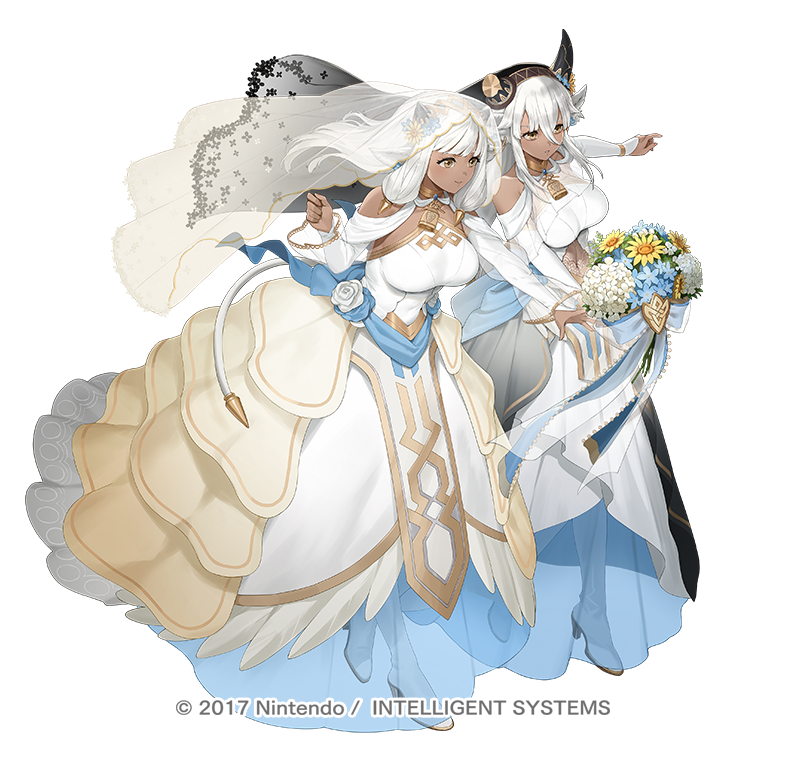 火焰纹章、火焰之纹章：英雄、ash (divergent brides) (fire emblem) 2名女孩 兽耳 露肩 黑角 黑面纱