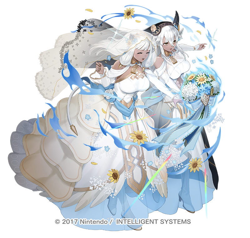 火焰纹章、火焰之纹章：英雄、ash (divergent brides) (fire emblem) 2名女孩 兽耳 露肩 黑角 黑面纱