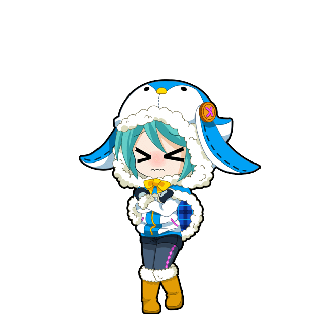 初音未来 绘图收藏、VOCALOID、初音未来 1名女孩 闭眼挤眼 动物兜帽 水色发 黑色连指手套
