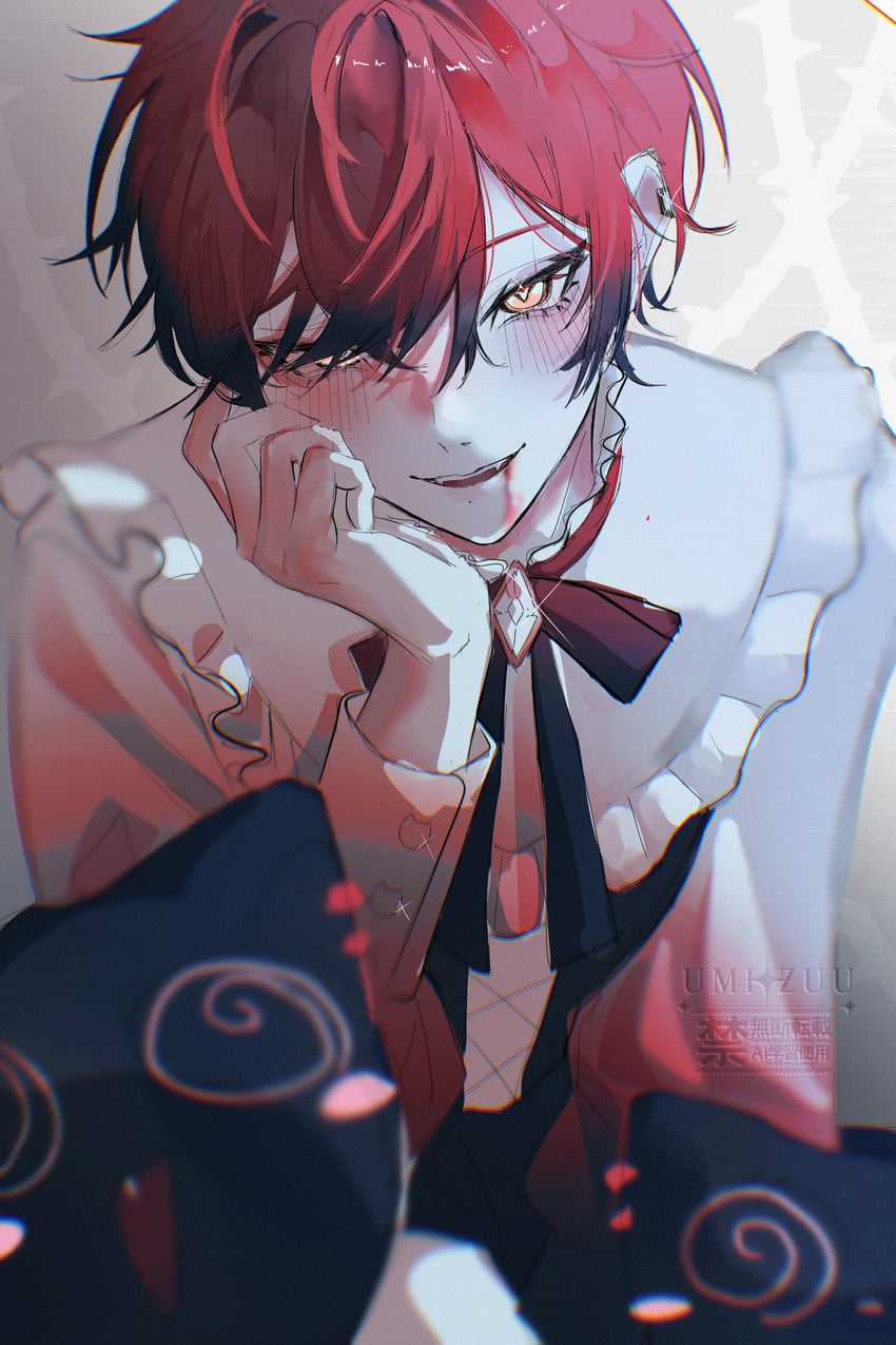 HOLOSTARS、Holostars English、Machina X Flayon 1名男孩 替换服装 美少年 黑色丝带 血