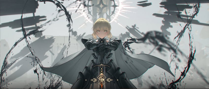 Fate/Grand Order、Fate系列、阿尔托莉雅·潘德拉贡 (Fate) 1名女孩 铠甲 铠甲裙 作者名 黑色披肩