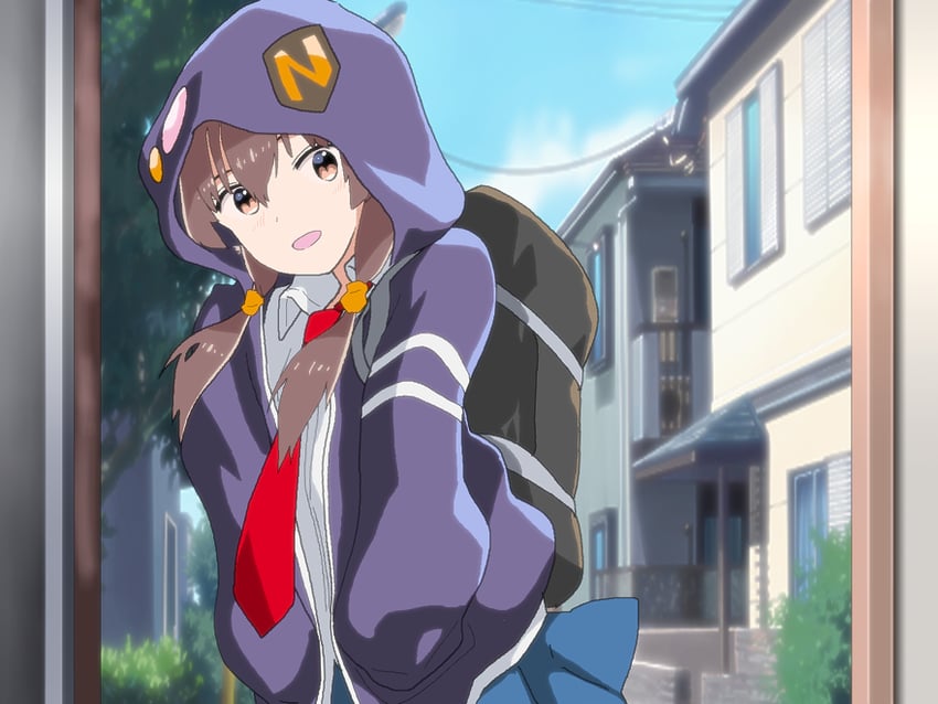 迷途猫 Overrun!、江里 (迷途猫 Overrun!) 1名女孩 赛璐珞上色 包 蓝裙子 脸红