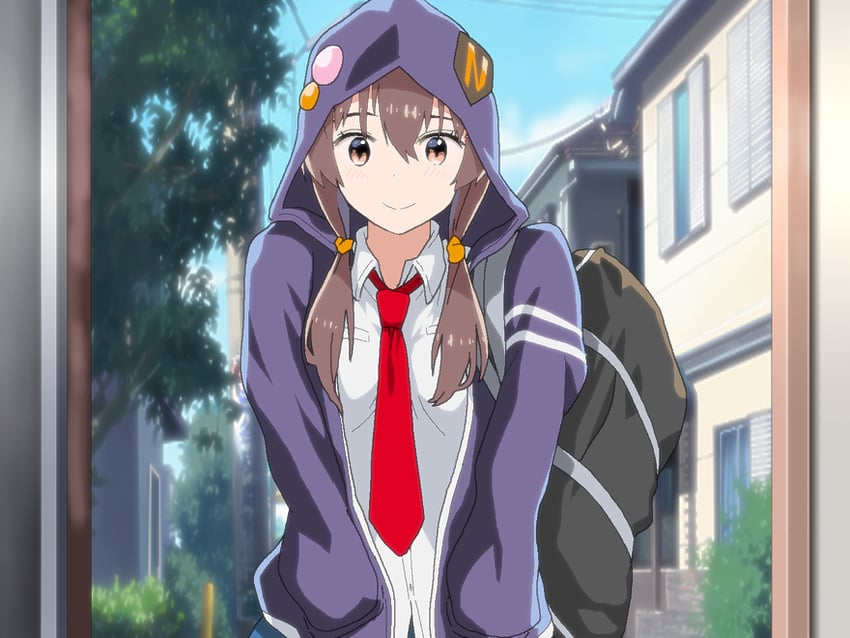 迷途猫 Overrun!、江里 (迷途猫 Overrun!) 1名女孩 赛璐珞上色 包 蓝裙子 脸红
