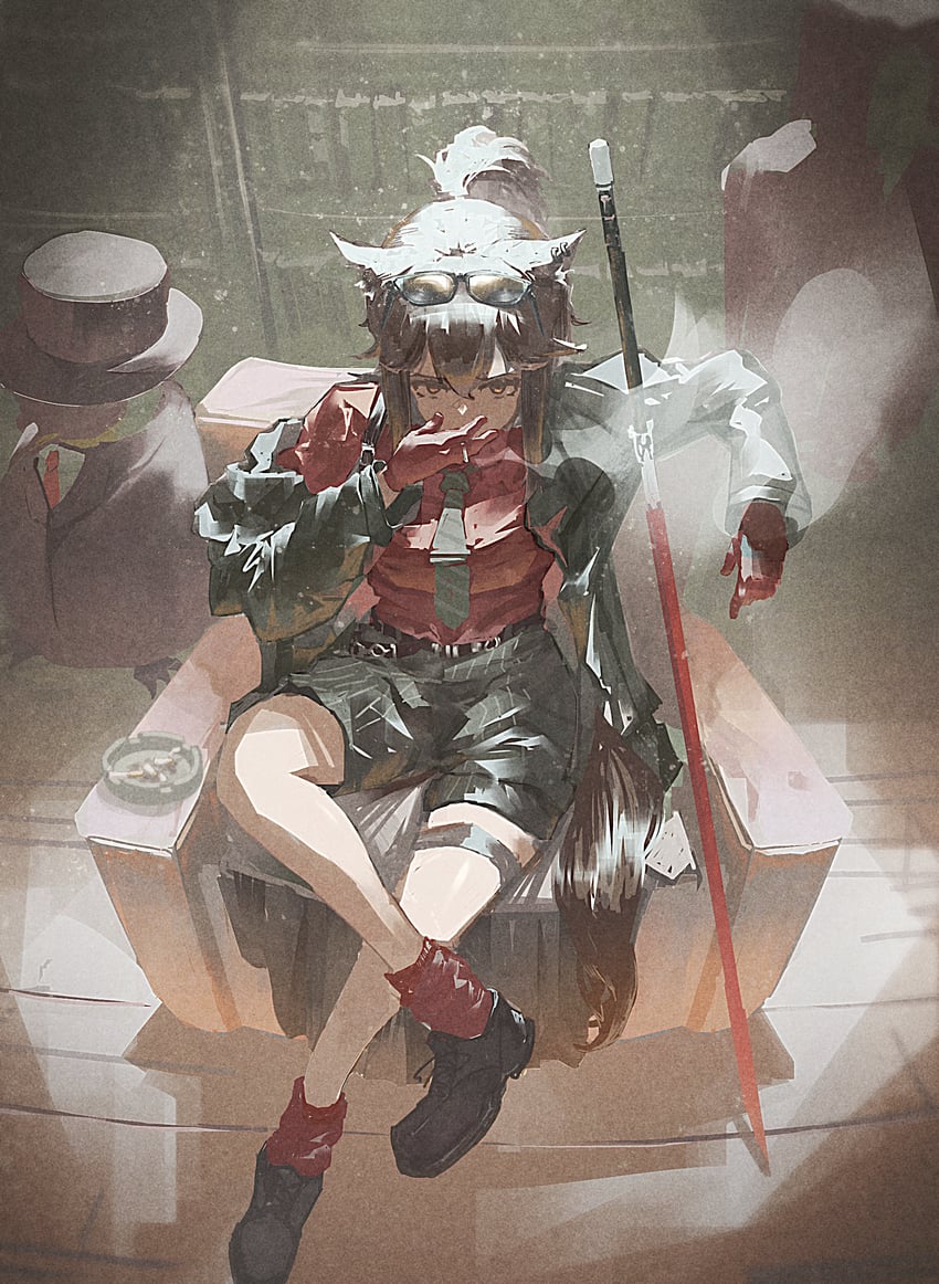 明日方舟、德克萨斯 (明日方舟)、德克萨斯 (意志) (明日方舟) 1名女孩 兽耳毛 兽耳 黑发 黑色夹克