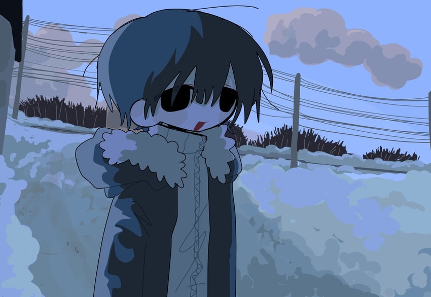 原创 1名男孩 黑瞳 蓝发 云 空洞的眼神