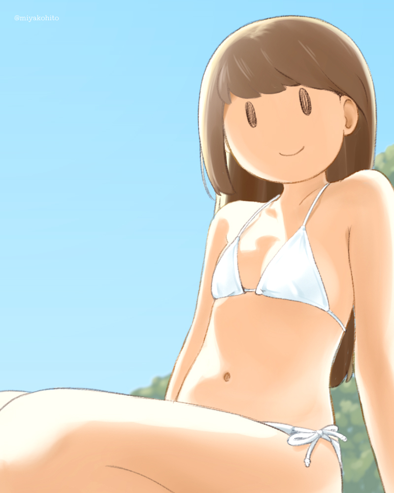 原创 1名女孩 露肩 比基尼 蓝天 乳房