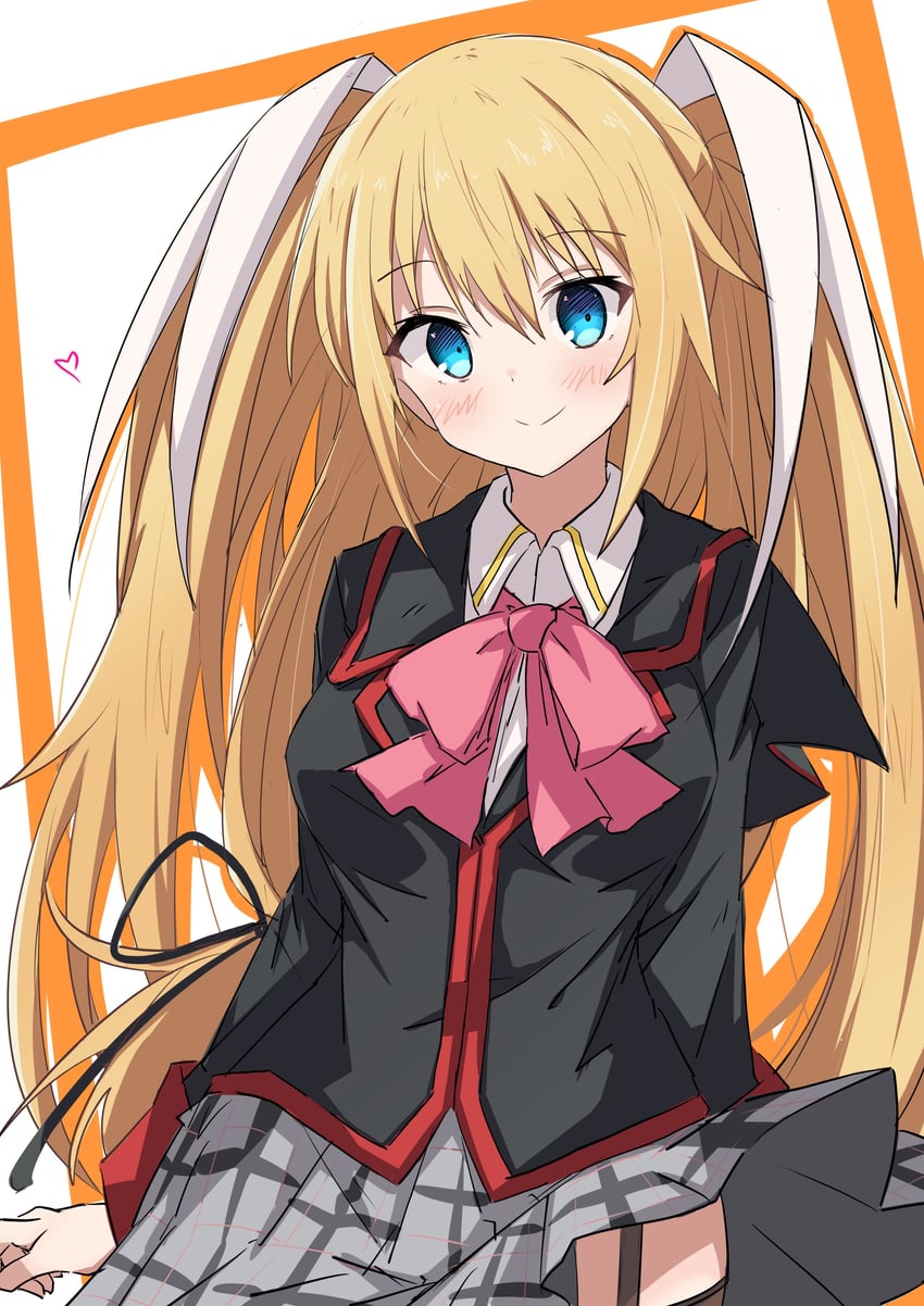Little Busters!、朱鹭户沙耶 1名女孩 双手背在身后 黑色夹克 黑色丝带 金发