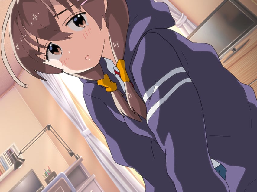 迷途猫 Overrun!、江里 (迷途猫 Overrun!) 1名女孩 呆毛 赛璐珞上色 脸红 棕眼睛