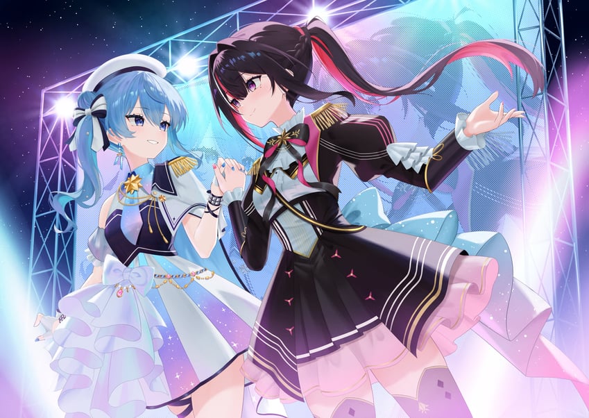 Hololive、AZKi、AZKi (首席歌姬) (Hololive) 2名女孩 贝雷帽 黑色蝴蝶结 黑色蝶形领结 黑发