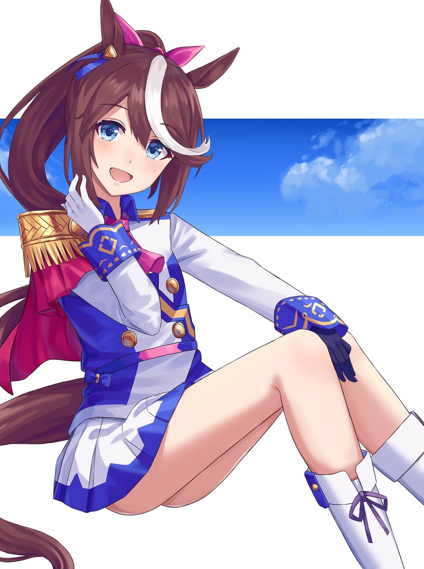 赛马娘、东海帝皇 (巅峰喜悦) (赛马娘)、东海帝王 (赛马娘) 1名女孩 兽耳 阿斯科特领巾 不对称手套 黑色手套
