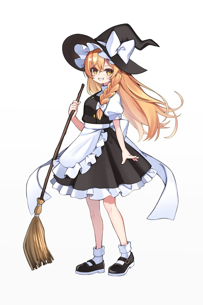 东方Project、雾雨魔理沙 1名女孩 围裙 后背蝴蝶结 黑帽子 黑鞋