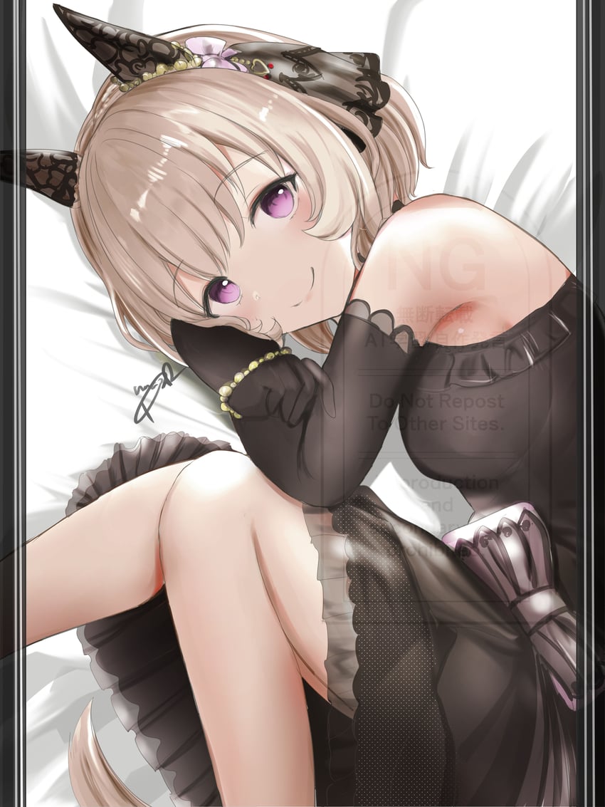 赛马娘、真机伶 (月下的慈爱) (赛马娘)、真机伶 (赛马娘) 1名女孩 兽耳 露肩 黑色连衣裙 黑色手套