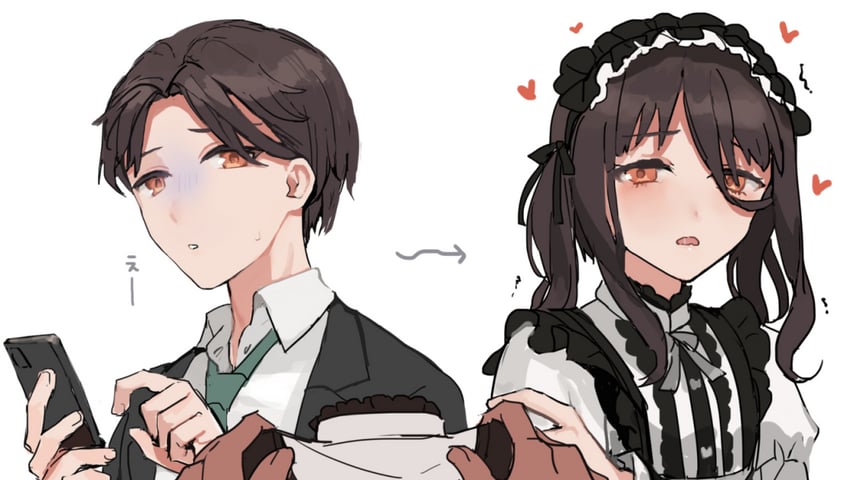 原创 2个男孩 箭头（符号） 脸红 棕发 手机