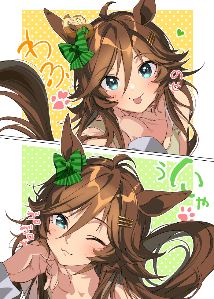 赛马娘、千明代表 (赛马娘)、训练员 (赛马娘) 1名男孩 1名女孩 呆毛 兽耳 露肩
