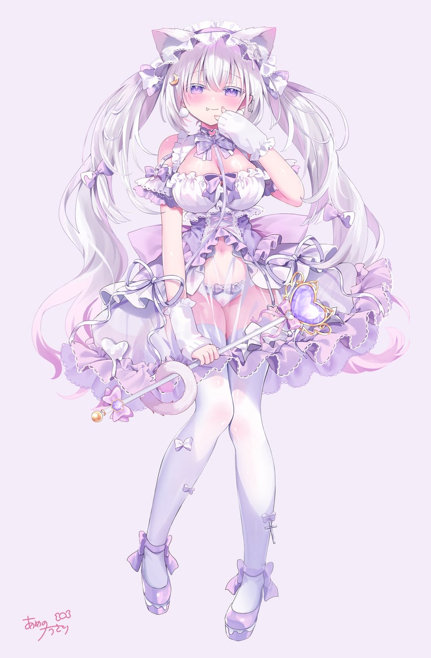 原创 1名女孩 兽耳毛 露肩 脸红 蝴蝶结