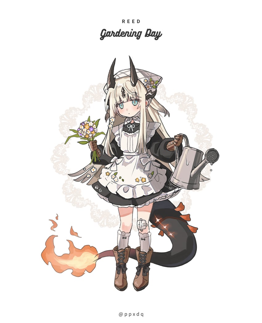 明日方舟、苇草、苇草 (年少) (明日方舟) 1名女孩 幼化 替换服装 围裙 水色瞳