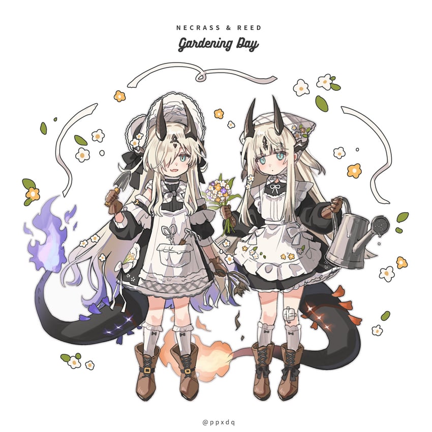 明日方舟、止颂 (明日方舟)、尼克拉斯 (幼年) (明日方舟) 2名女孩 幼化 替换服装 围裙 围裙口袋