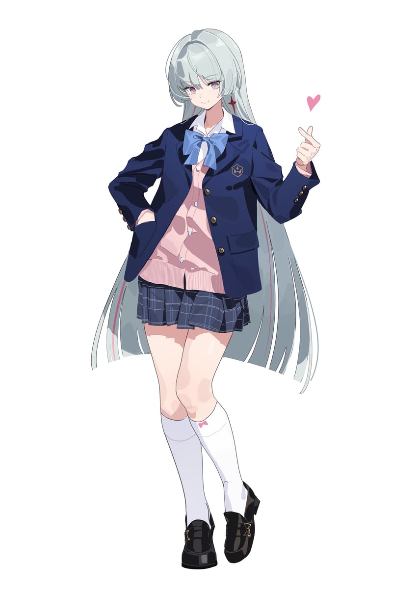 鸣潮、弗洛洛 (鸣潮) 1名女孩 替换服装 黑鞋 蓝色蝴蝶结 蓝眼