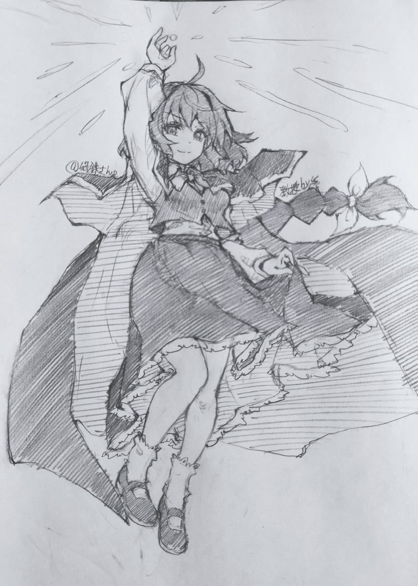 东方Project、东方Project (PC-98)、冈崎梦美 1名女孩 举手 辫子 斗篷 小披肩