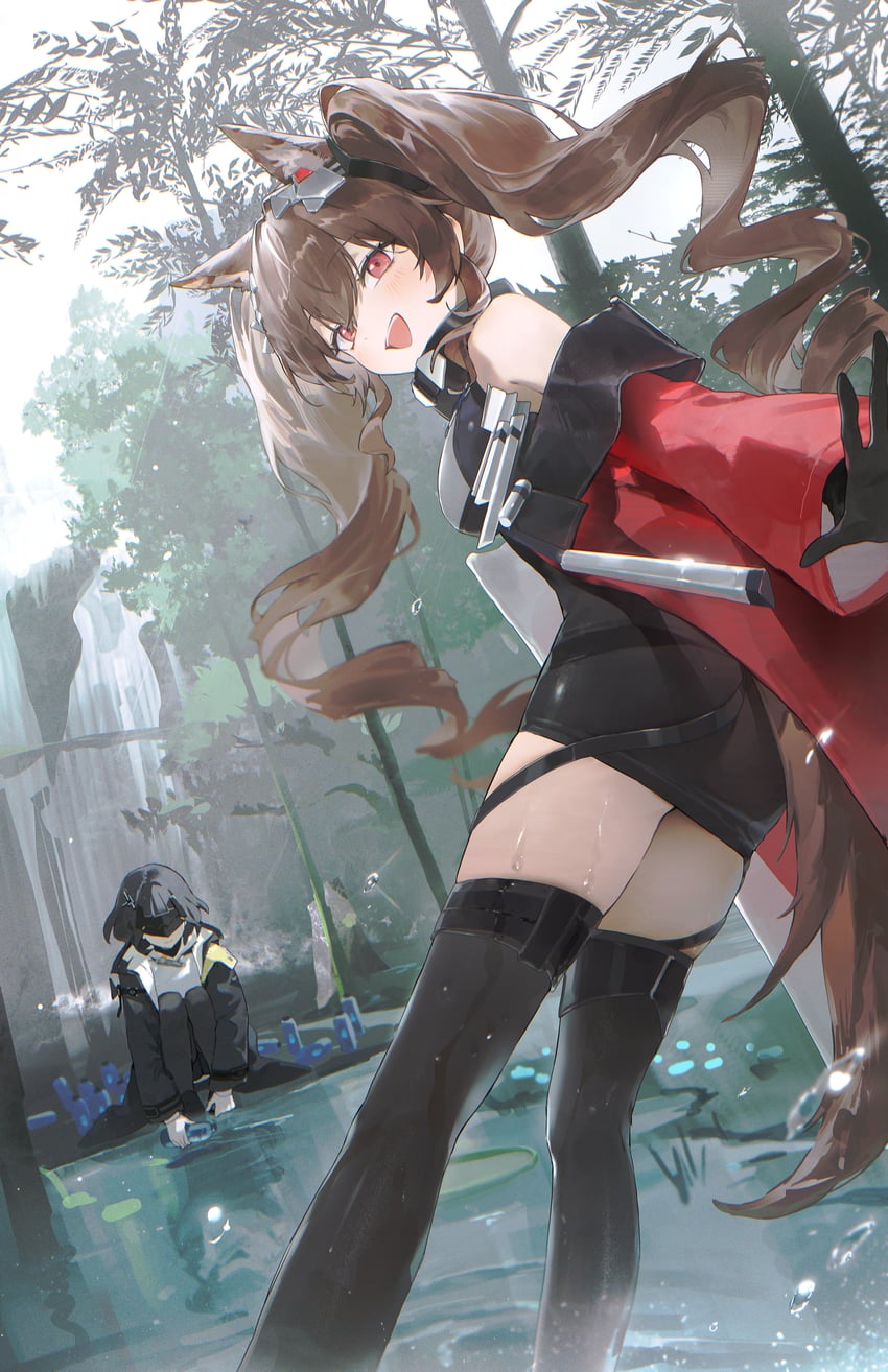明日方舟、明日方舟：终末地、安洁莉娜 (明日方舟) 2名女孩 兽耳毛 兽耳 露肩 黑色大衣