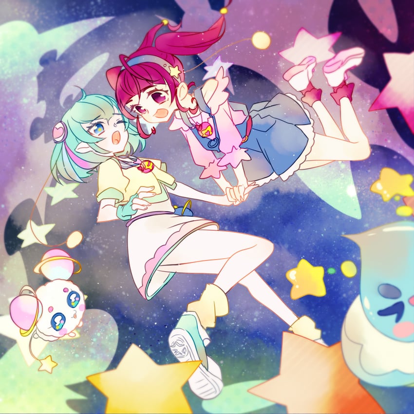 光之美少女、Star☆Twinkle 光之美少女、芙瓦 (光之美少女) 2名女孩 触角 水色瞳 水色发 生物