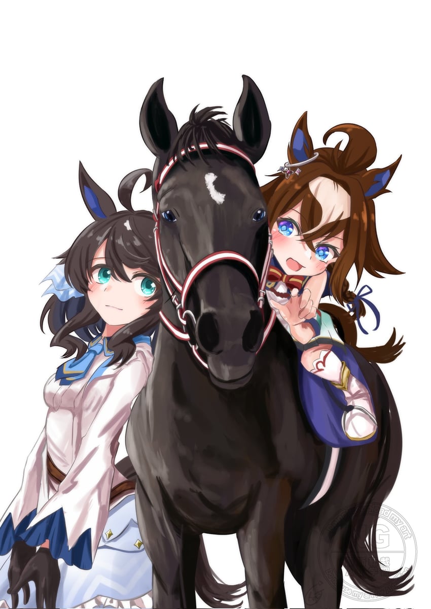 原创、现实生活、赛马娘 2名女孩 呆毛 兽耳 黑色手套 黑发