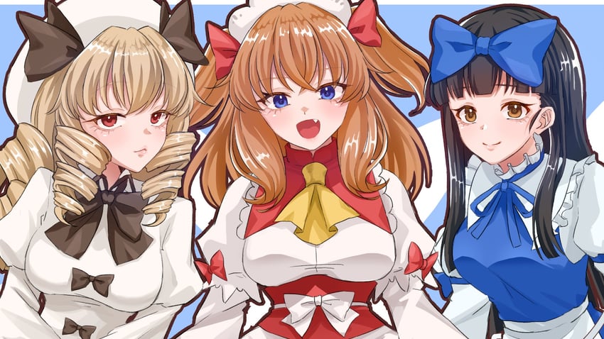 东方Project、露娜切露德、斯塔·萨菲雅 3人女子 年龄增长 阿斯科特领巾 黑色蝴蝶结 黑色蝶形领结