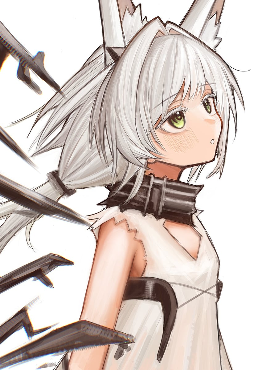 明日方舟、迷迭香 (明日方舟)、迷迭香 (焕然一新) (明日方舟) 1名女孩 惊讶 乳沟上方镂空 兽耳毛 兽耳