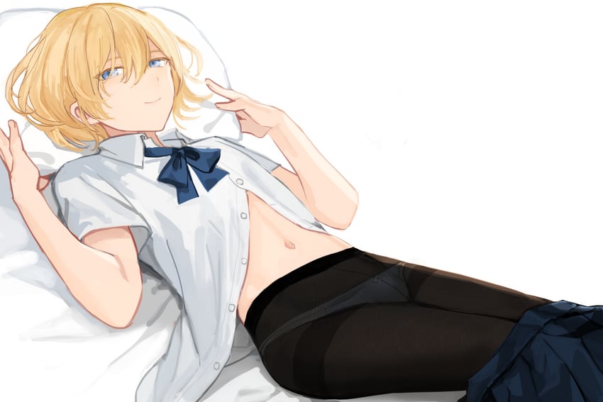 原创、金发男孩 (砂场 (nczd5875)) 1名男孩 床单 黑色连裤袜 金发 蓝色蝴蝶结