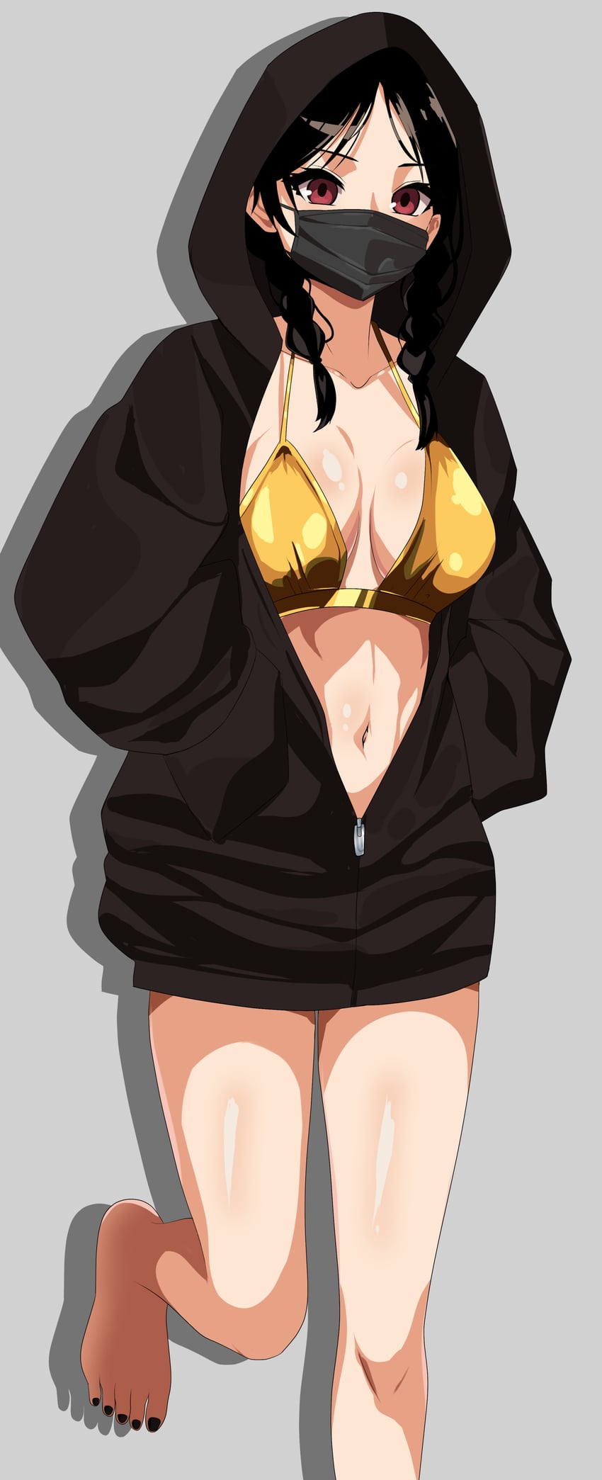 Fate/Grand Order、Fate系列、无名暗杀者 (Fate) 1名女孩 赤脚 比基尼 黑发 黑色兜帽