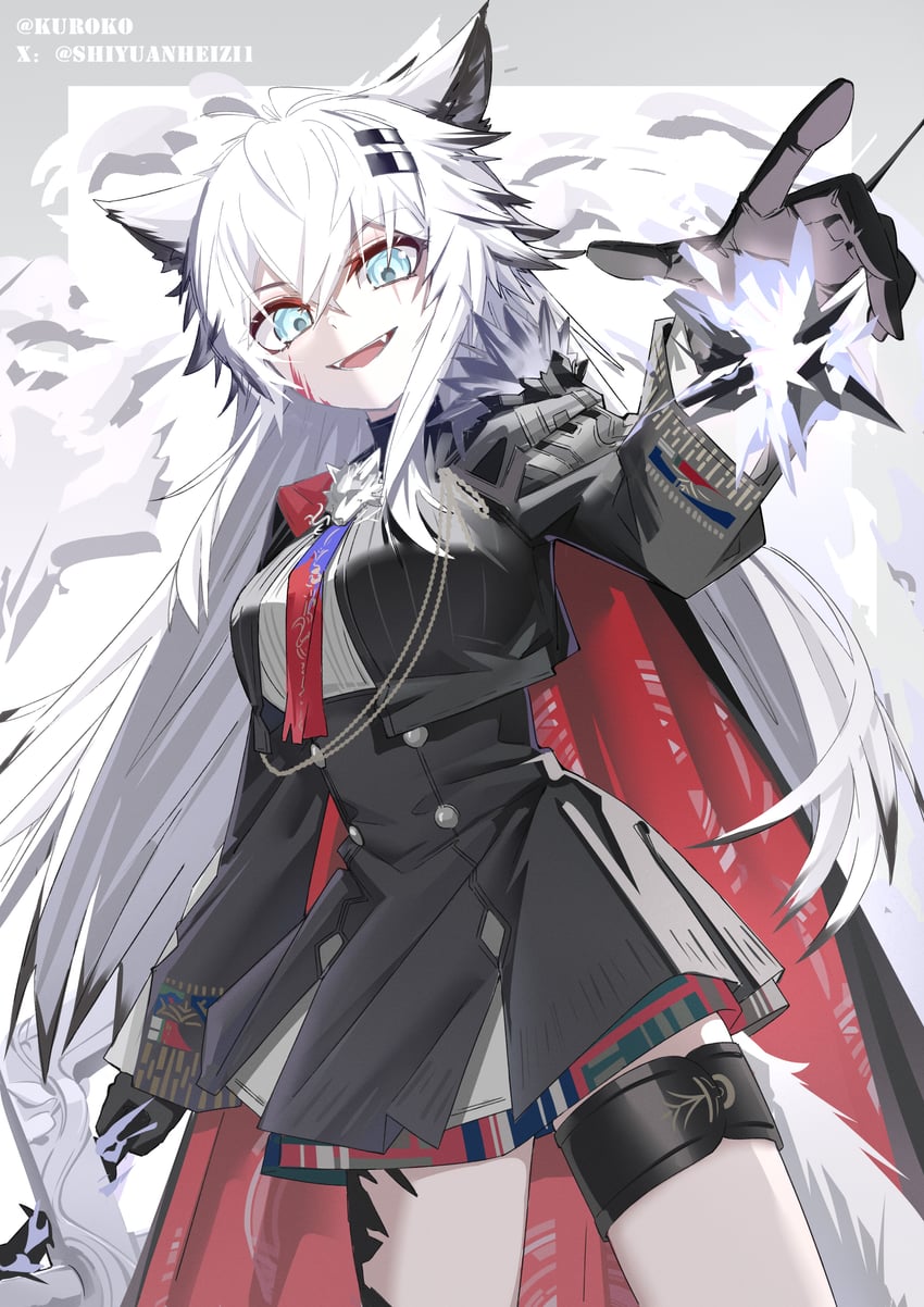 明日方舟、拉普兰德 (明日方舟)、荒芜拉普兰德 (明日方舟) 1名女孩 兽耳 黑色手套 黑色夹克 黑色裙子
