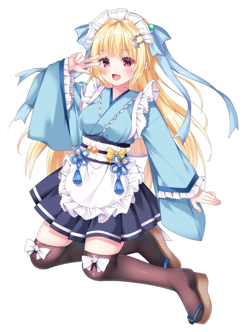 原创 1名女孩 :D 围裙 金发 蓝色蝴蝶结