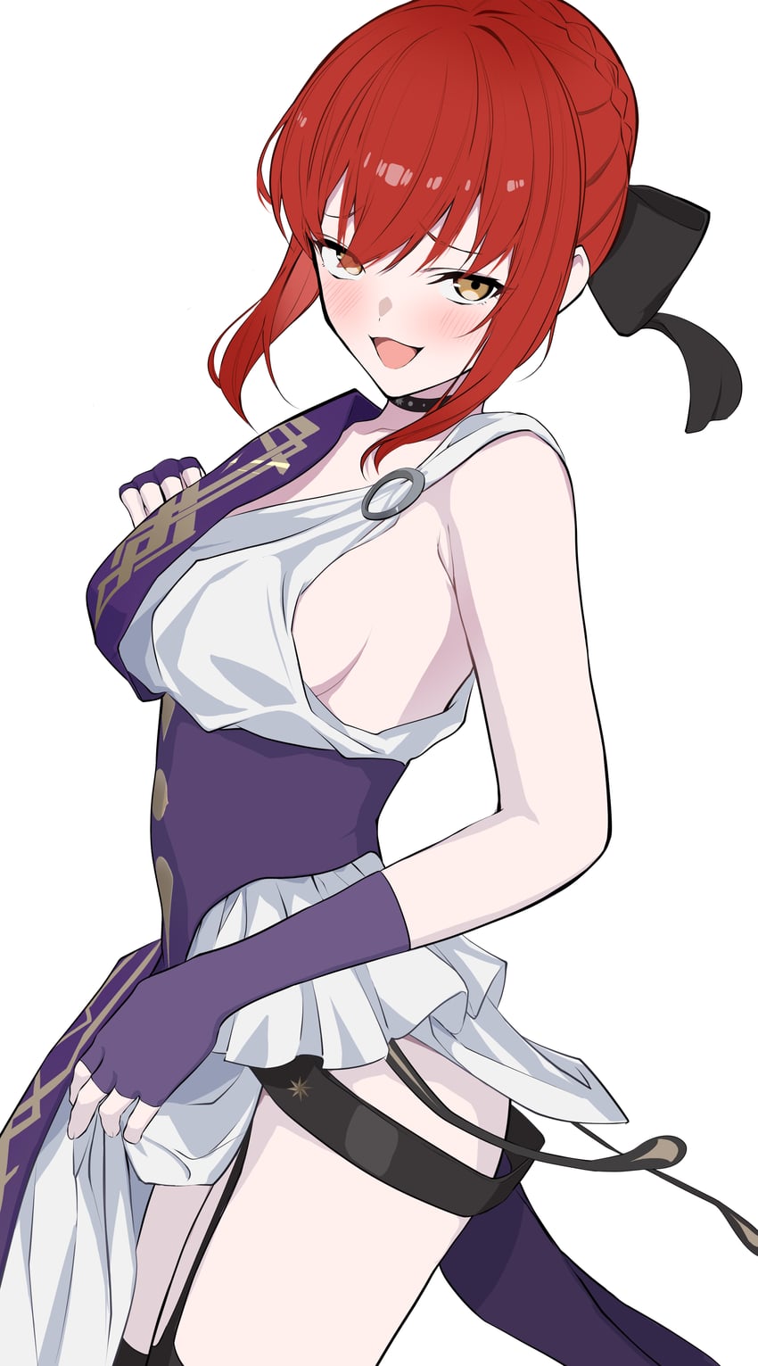 Fate/strange Fake、Fate系列、希波吕忒 (命运) 1名女孩 露肩 脸红 乳房 连衣裙