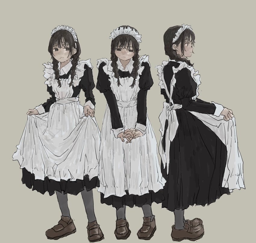 原创 1名女孩 围裙 黑色连衣裙 黑发 齐刘海