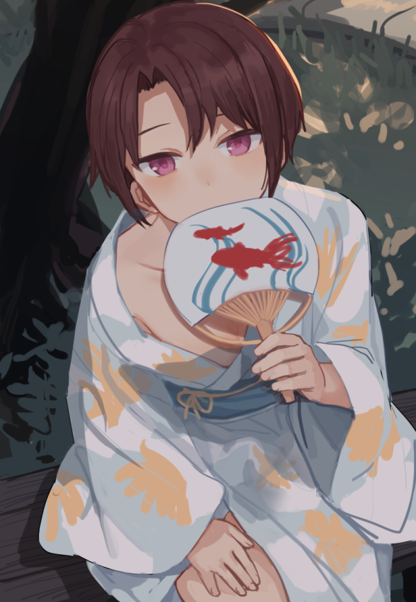 原创、红发男孩 (sunaba_(nczd5875)) 1名男孩 中性 动物花纹 蓝色和服 蓝饰带