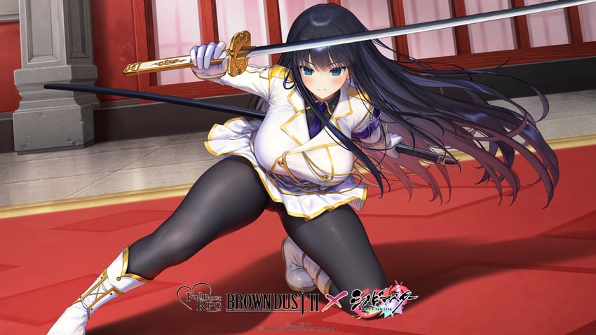 棕色尘埃系列、棕色尘埃2、闪乱神乐 1名女孩 手放在背后 举手 黑发 黑色连裤袜