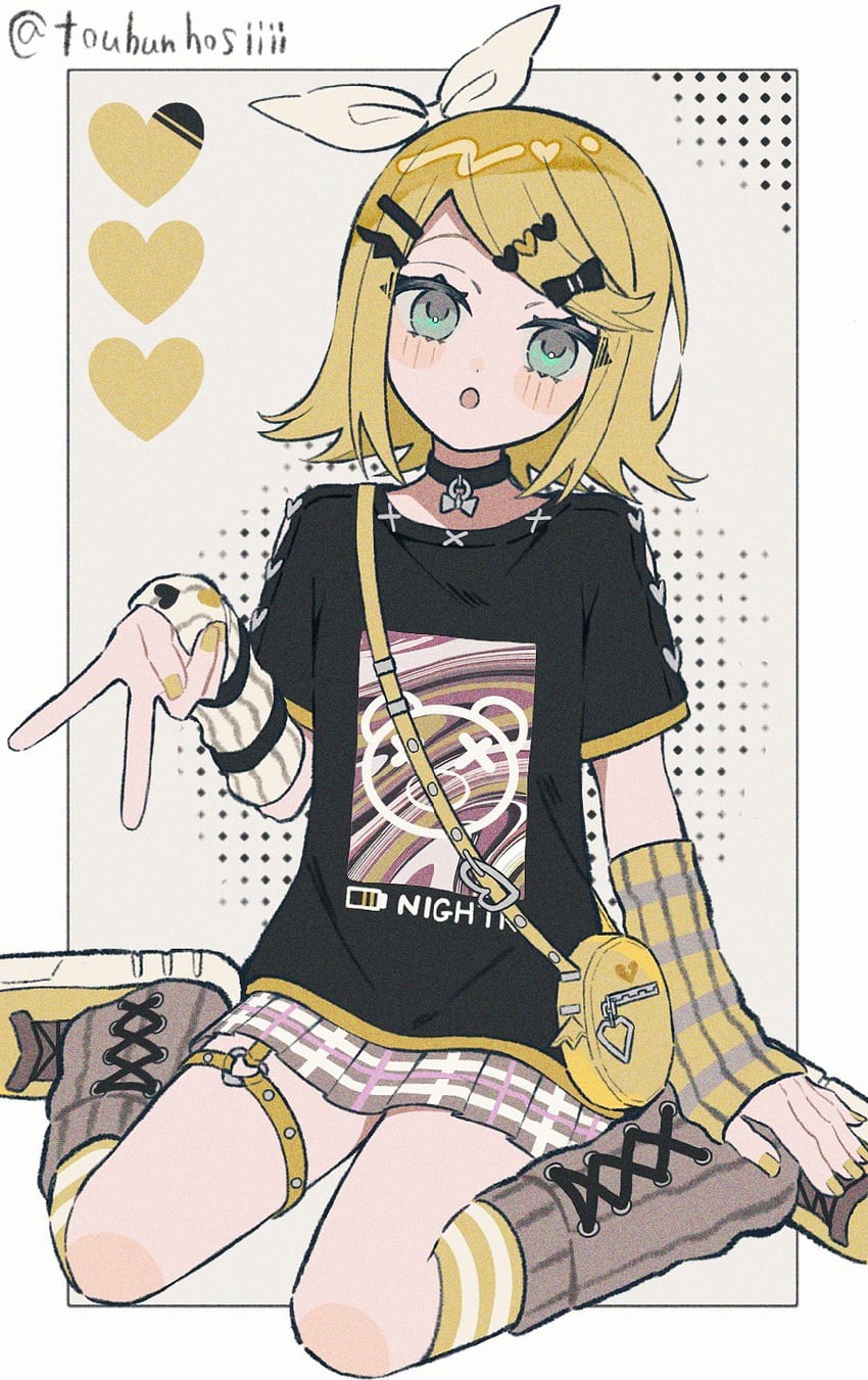 VOCALOID、镜音铃 1名女孩 替换服装 水色瞳 护臂 不对称袖子