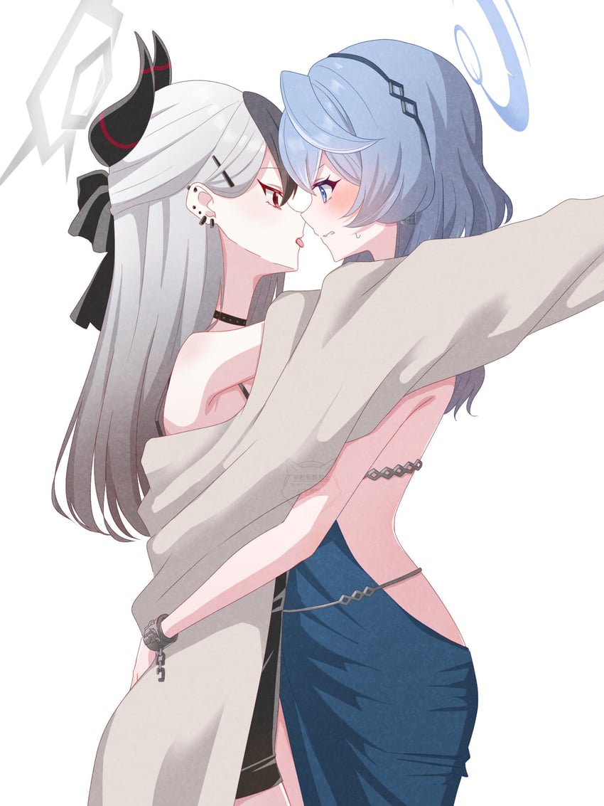 蔚蓝档案、亚子 (蔚蓝档案)、亚子 (礼服) (蔚蓝档案) 2名女孩 露背裙 露背装 露肩 黑色蝴蝶结