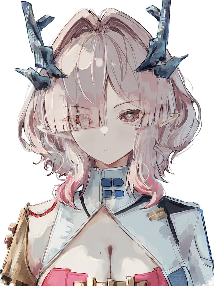 明日方舟、明日方舟：终末地、弥伏 (明日方舟) 1名女孩 蓝眼 乳房 乳沟 恶魔娘