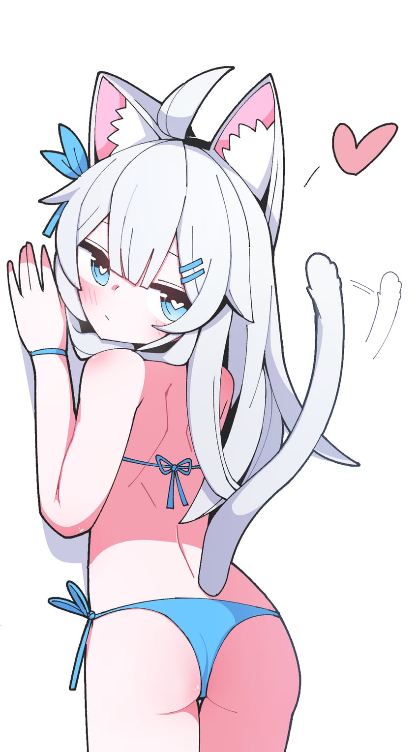 二次元插画 1名女孩 呆毛 兽耳毛 兽耳 屁股