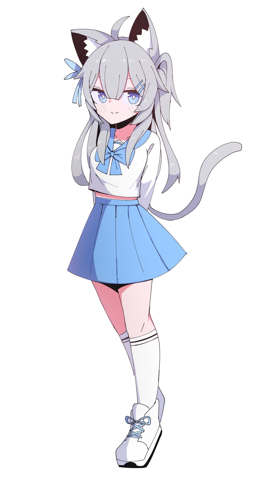 二次元插画 1名女孩 呆毛 兽耳毛 兽耳 双手背在身后
